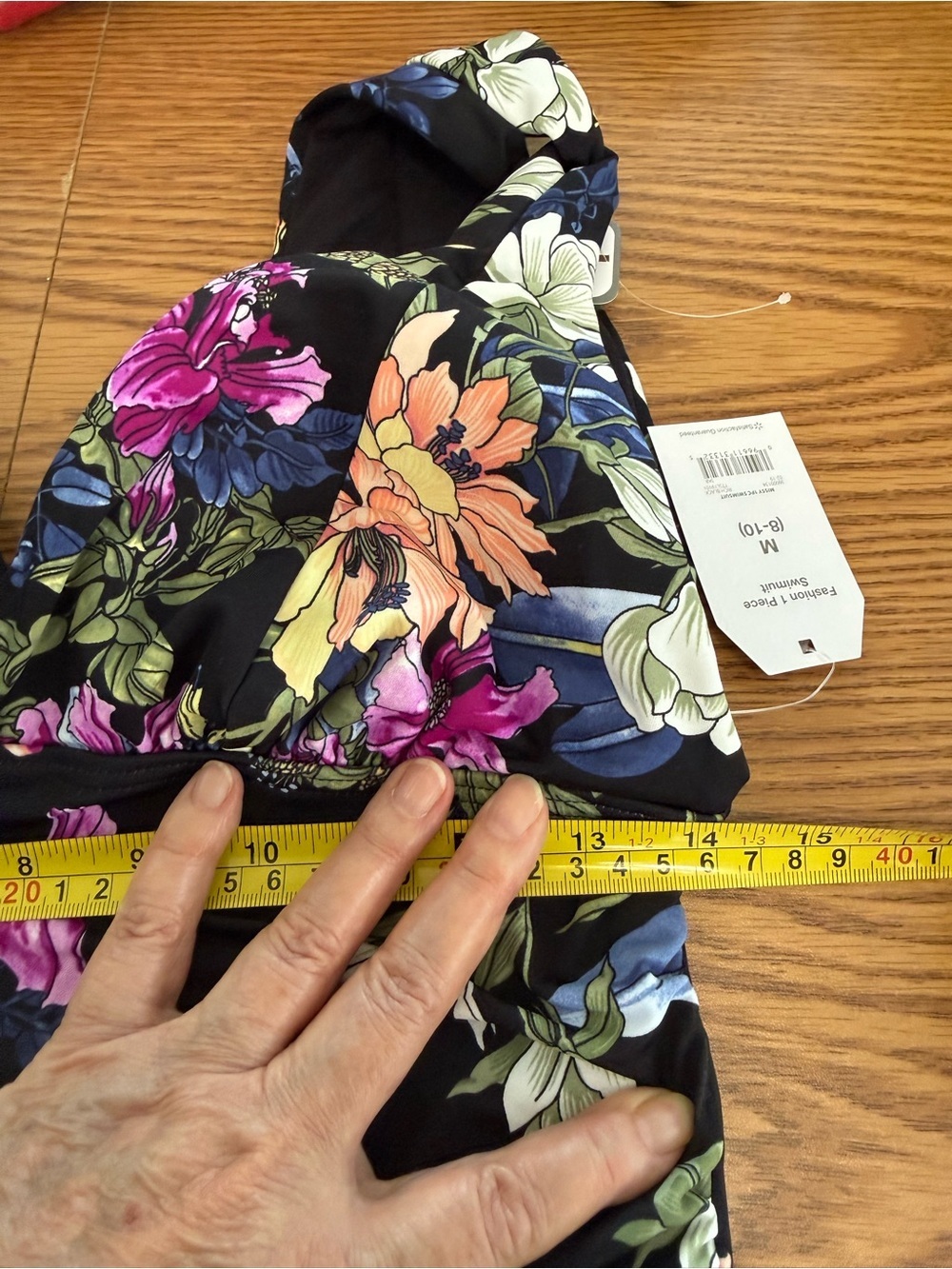 Black Floral Multi Color Swimsuit, Full Coverage, high back, Wide Straps, NWT - Picture 9 of 16